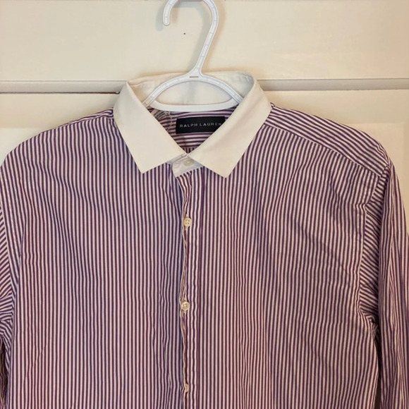 Ralph Lauren black label Extended Cuff Cotton Shirt Purple Stripe 33647 - Picture 7 of 14